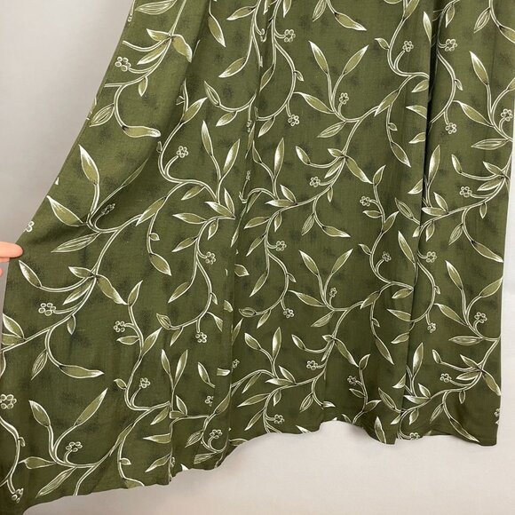 Vintage 90s Dress Green Leafy Floral Momcore Rayon Sleeveless Tie Waist Green - Picture 6 of 15